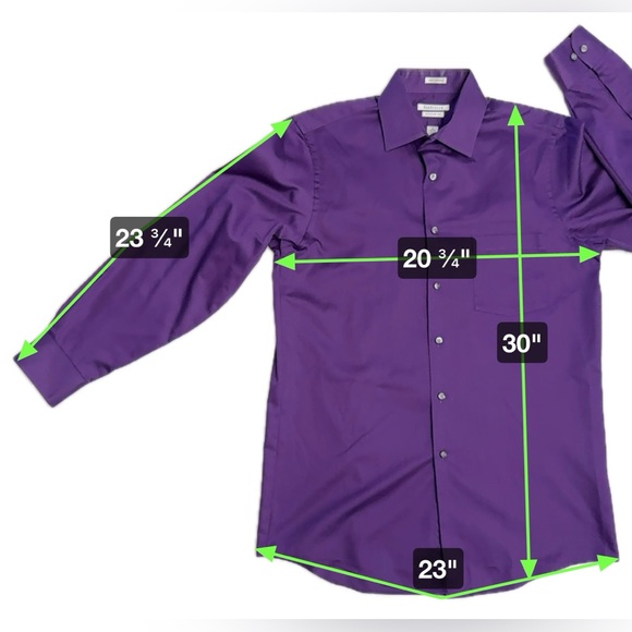 Van Heusen Men’s Dress Shirt 15” Purple Button Up Collared Lux Sateen 32/33 - Picture 9 of 9